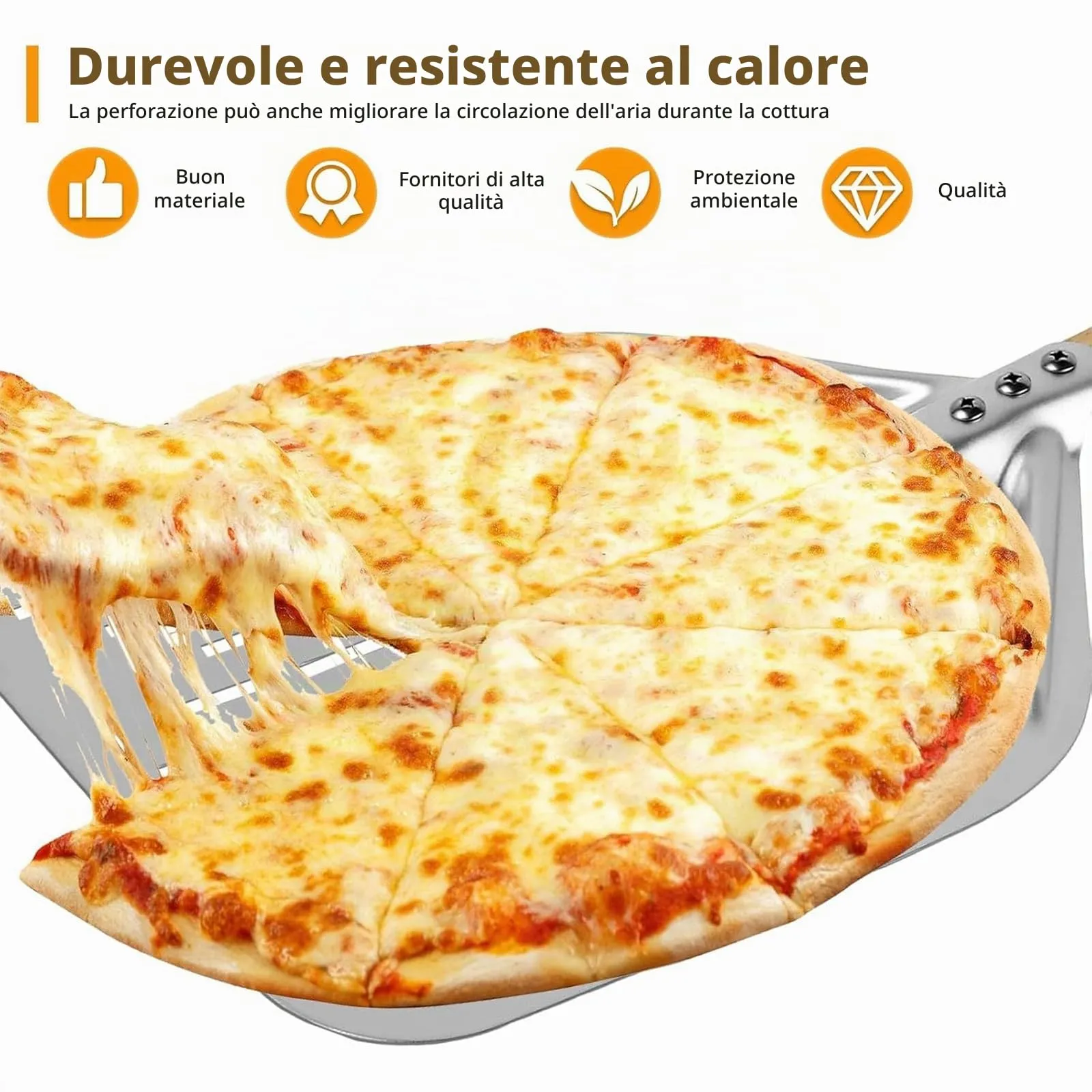 Bqkroa Pala per pizza perforata da 12 pollici: pala per pizza in alluminio, grande superficie, per uso domestico e gastronomia argento - immagine 5