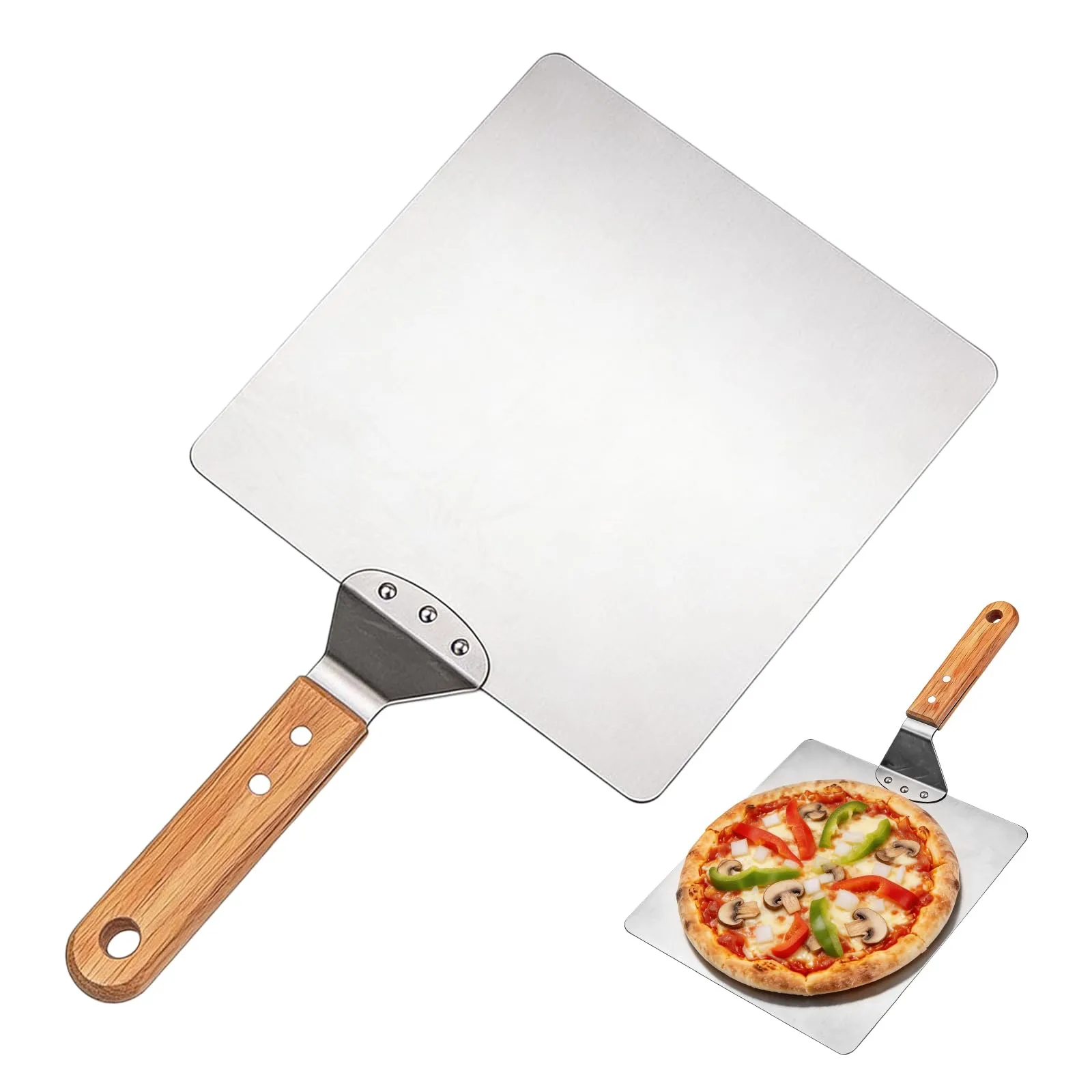 Bqkroa Pala per pizza grande da 30,5 cm: pala per pizza in acciaio inox con manico in legno, accessori per pizza per cottura e cucina, pala per pizza ultra robusta, pala per pizza di alta qualità - immagine 1