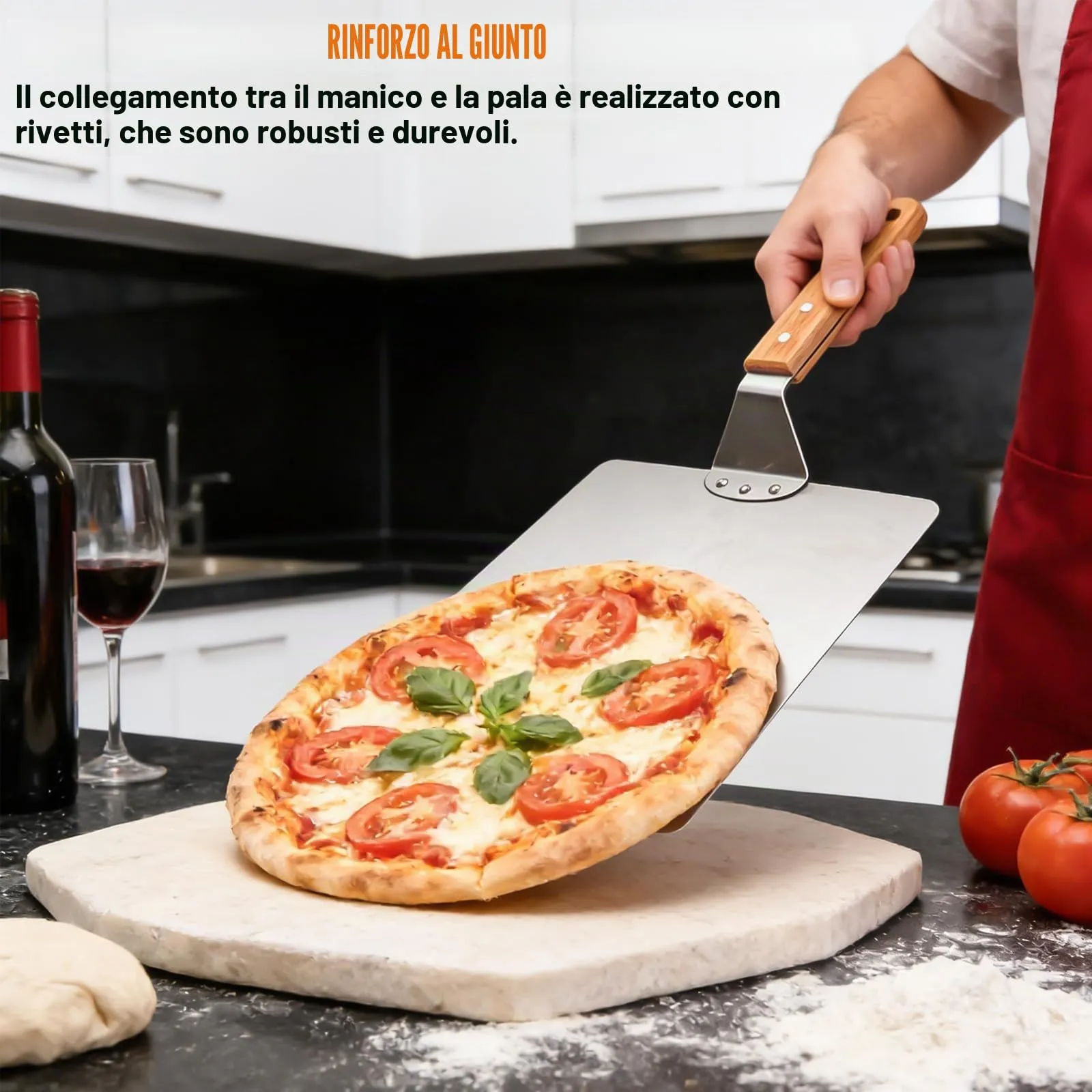 Bqkroa Pala per pizza grande da 30,5 cm: pala per pizza in acciaio inox con manico in legno, accessori per pizza per cottura e cucina, pala per pizza ultra robusta, pala per pizza di alta qualità - immagine 6