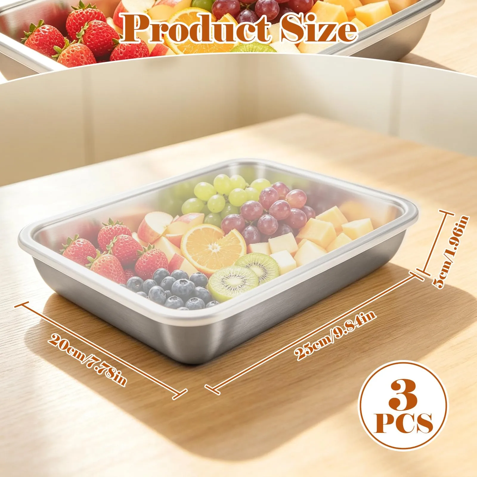 MXTIMWAN Set di 3 Contenitore Acciaio Inox per Alimenti, Contenitori Ermetici in Acciaio Inox per Alimenti, Contenitori Frigo Impilabili Contenitori Cibo Ermetici per Ristoranti, Cucine e Frigorife - immagine 2