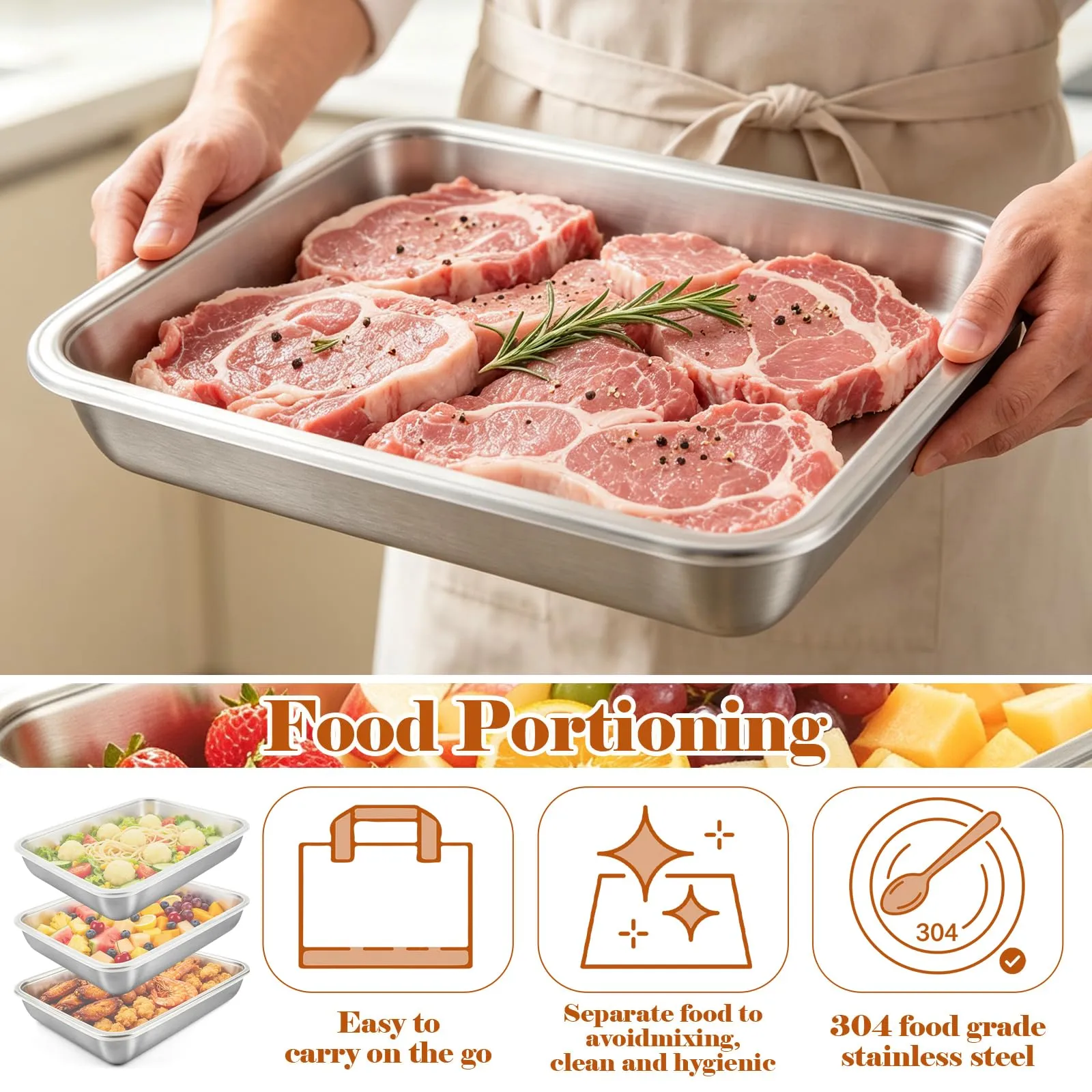 MXTIMWAN Set di 3 Contenitore Acciaio Inox per Alimenti, Contenitori Ermetici in Acciaio Inox per Alimenti, Contenitori Frigo Impilabili Contenitori Cibo Ermetici per Ristoranti, Cucine e Frigorife - immagine 4