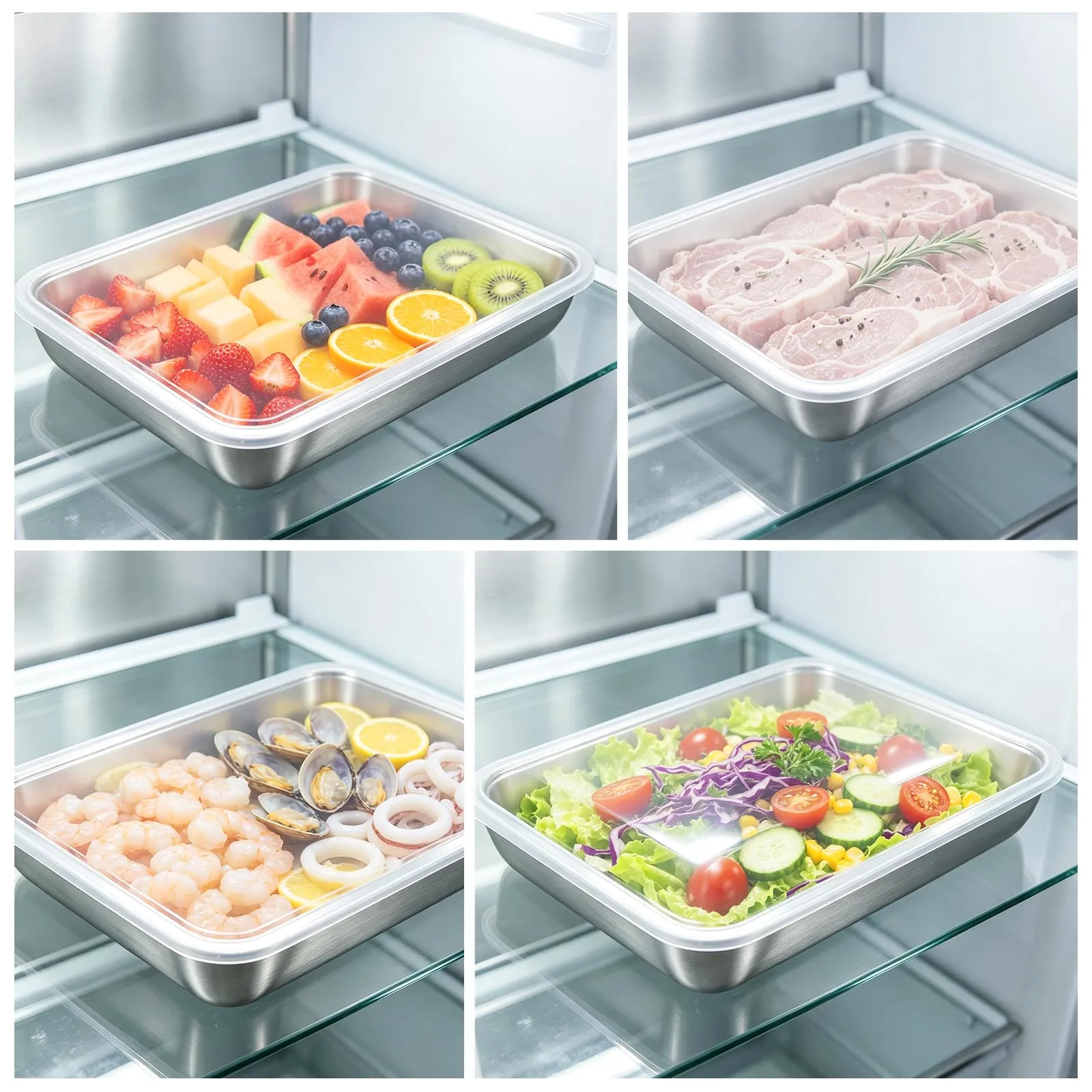 MXTIMWAN Set di 3 Contenitore Acciaio Inox per Alimenti, Contenitori Ermetici in Acciaio Inox per Alimenti, Contenitori Frigo Impilabili Contenitori Cibo Ermetici per Ristoranti, Cucine e Frigorife - immagine 6