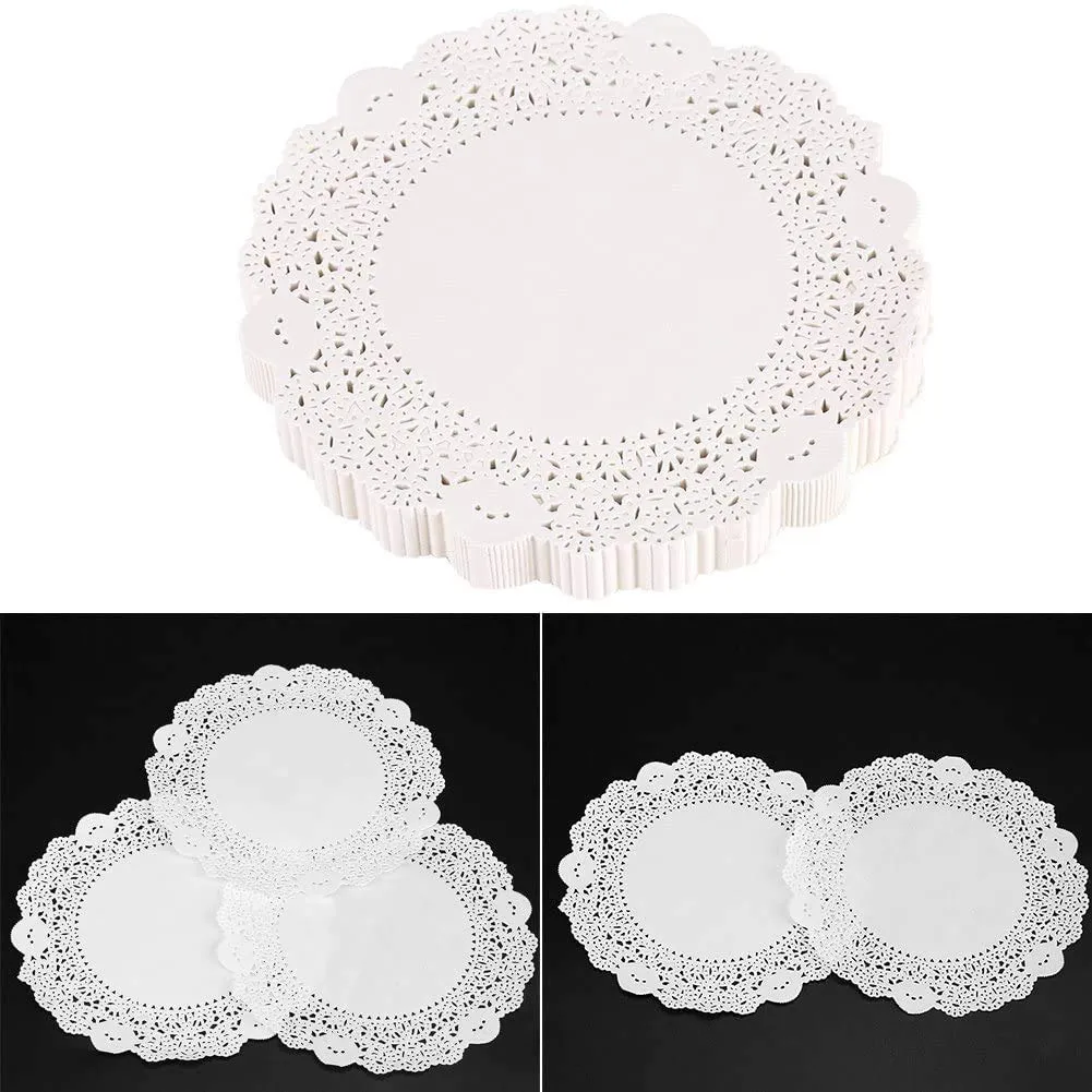 FLZONE Centrini Carta Pizzo,200 pezzi Centrini di Carta Rotondi di Pizzo Bianco Cuscinetti per Imballaggi per Decorazioni da Tavola per Feste o Matrimoni, 3,5 Pollici - immagine 2