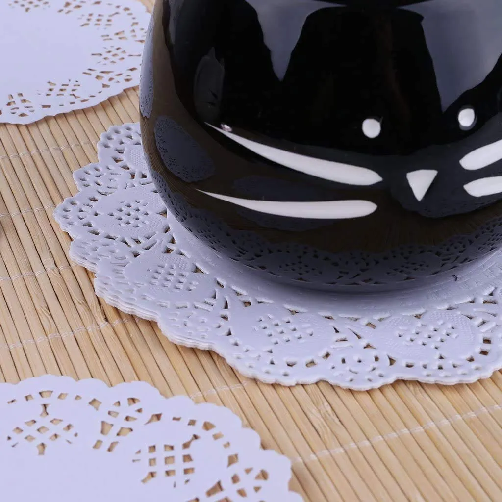 FLZONE Centrini Carta Pizzo,200 pezzi Centrini di Carta Rotondi di Pizzo Bianco Cuscinetti per Imballaggi per Decorazioni da Tavola per Feste o Matrimoni, 3,5 Pollici - immagine 3