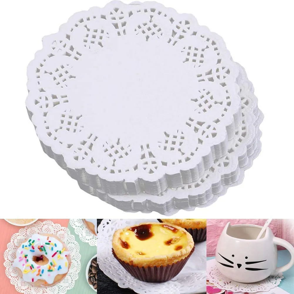 FLZONE Centrini Carta Pizzo,200 pezzi Centrini di Carta Rotondi di Pizzo Bianco Cuscinetti per Imballaggi per Decorazioni da Tavola per Feste o Matrimoni, 3,5 Pollici - immagine 4