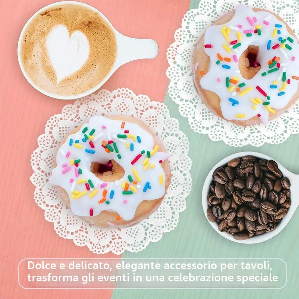 FLZONE Centrini Carta Pizzo,200 pezzi Centrini di Carta Rotondi di Pizzo Bianco Cuscinetti per Imballaggi per Decorazioni da Tavola per Feste o Matrimoni, 3,5 Pollici - immagine 5