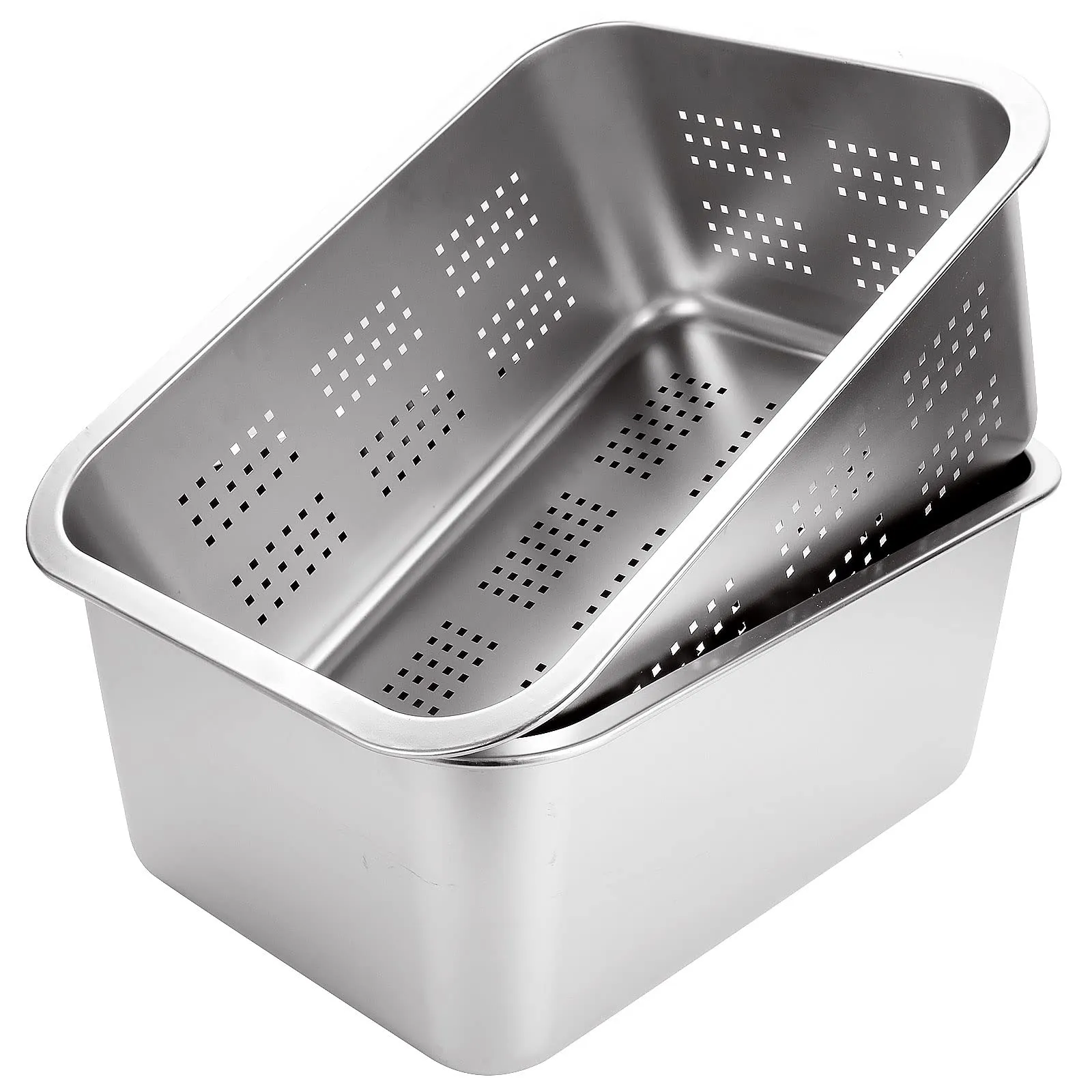 A Selected, ciotola per lavare i piatti e colino, in acciaio inossidabile 304, grande set di ciotole rettangolari da 10 litri, lavabo, vasca da bagno, 36 x 27 x 15 cm, 2 pezzi, 1 confezione - immagine 1