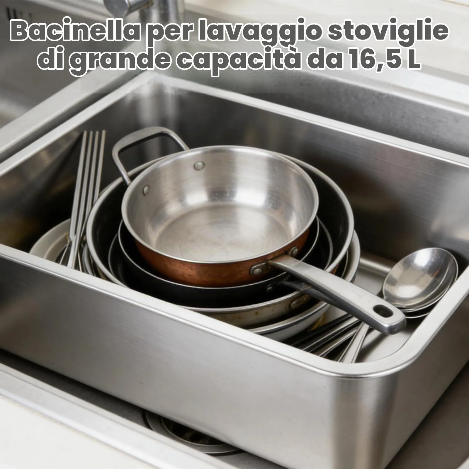 Aselected Vasca da bagno, in acciaio inox 304, grande rettangolare da 17 litri, vasca, ciotola per miscelazione, senza plastica, 45 x 35 x 15 cm - immagine 3