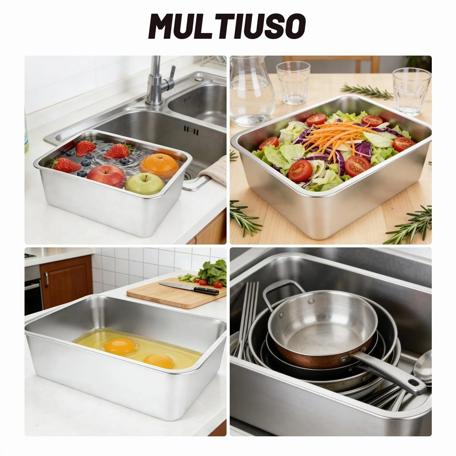 Aselected Vasca da bagno, in acciaio inox 304, grande rettangolare da 17 litri, vasca, ciotola per miscelazione, senza plastica, 45 x 35 x 15 cm - immagine 7