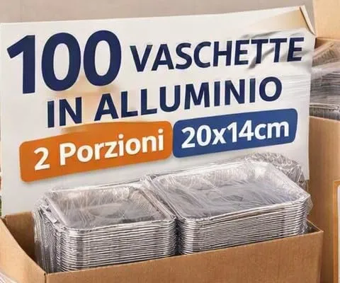 Generico 25/50/100 Vaschette in Alluminio VARIE DIMENSIONI bordo G | Argentate contenitori per Alimenti USA e Getta, teglie in Alluminio per Takeaway (100pz 2 porzioni 20x14cm) - immagine 3