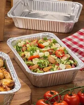 Generico 25/50/100 Vaschette in Alluminio VARIE DIMENSIONI bordo G | Argentate contenitori per Alimenti USA e Getta, teglie in Alluminio per Takeaway (100pz 2 porzioni 20x14cm) - immagine 4