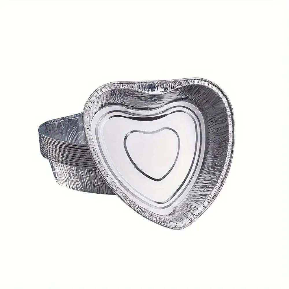 Generico 25/50/100 Vaschette in Alluminio VARIE DIMENSIONI bordo G | Argentate contenitori per Alimenti USA e Getta, teglie in Alluminio per Takeaway (100pz cuore 24x23cm) - immagine 1