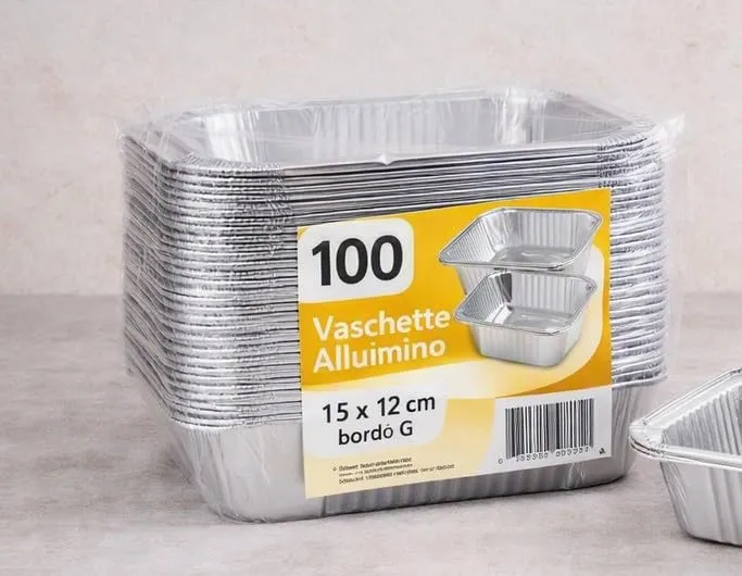 Generico 25/50/100 Vaschette in Alluminio VARIE DIMENSIONI bordo G | Argentate contenitori per Alimenti USA e Getta, teglie in Alluminio per Takeaway (100pz 1 porzione 15x12cm) - immagine 3