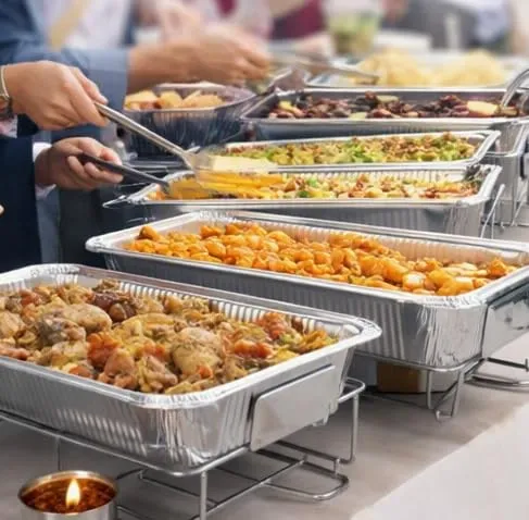 Generico 25/50/100 Vaschette in Alluminio VARIE DIMENSIONI bordo G | Argentate contenitori per Alimenti USA e Getta, teglie in Alluminio per Takeaway (25pz 6 porzioni 32x22cm) - immagine 4