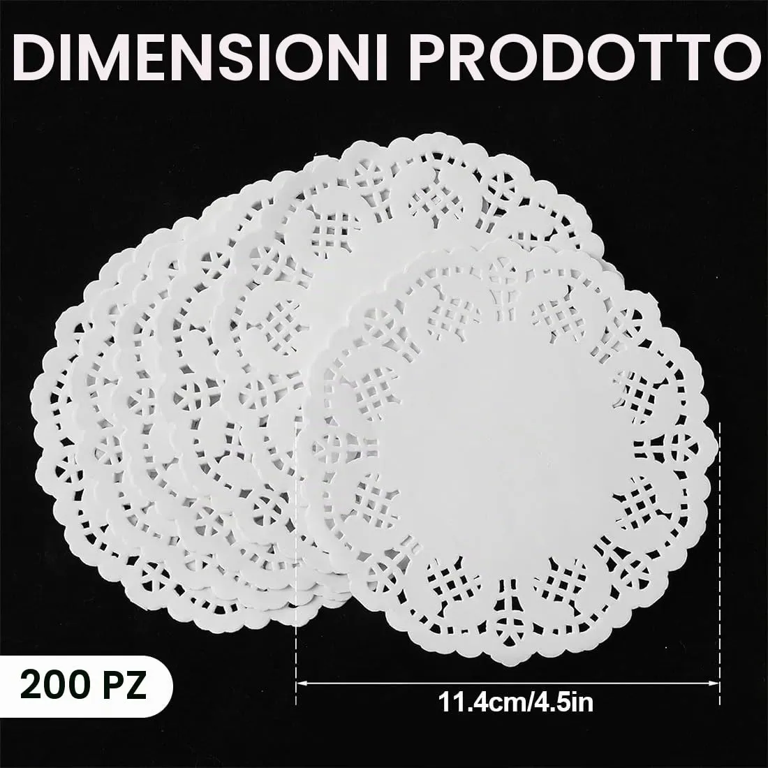 ZKGYUS 200 Pezzi carta rotonda in pizzo bianco, tovaglietta di carta bianca, tovaglietta di carta rotonda, per matrimoni, compleanni, torte, dessert, stoviglie, 4,5 pollici - immagine 6