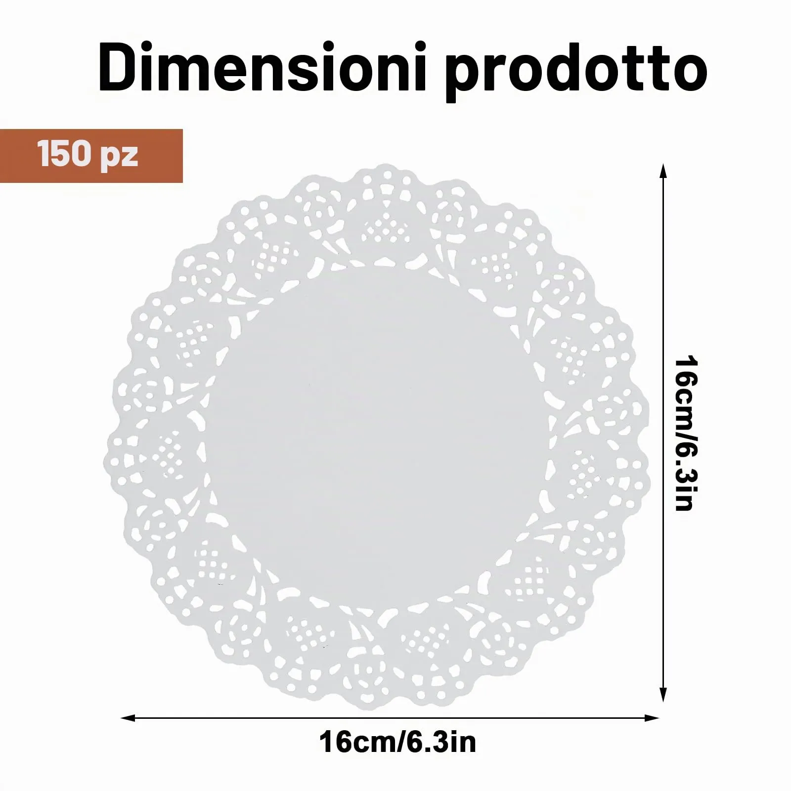 Lnngub 150 tovagliette rotonde di carta da 16 cm, rotonde in carta di pizzo bianco, per compleanni, matrimoni, feste, cene, artigianato, decorazioni - immagine 2