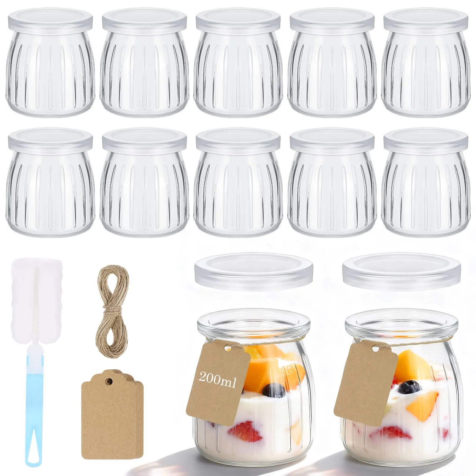 Hejo 12 Pezzi 200ml Riutilizzabili Barattoli Vetro per Yogurt con Coperchio - immagine 1