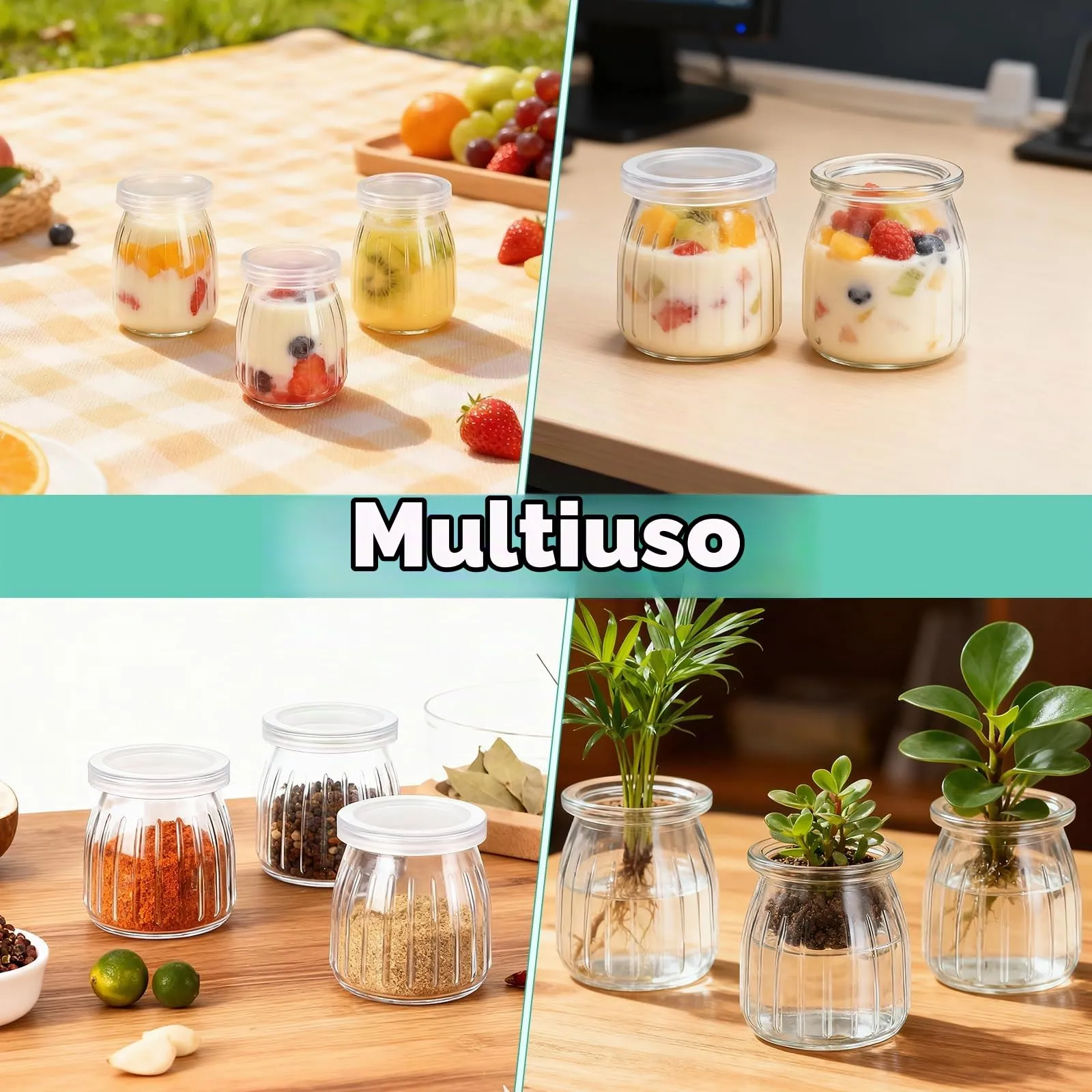 Hejo 12 Pezzi 200ml Riutilizzabili Barattoli Vetro per Yogurt con Coperchio - immagine 7