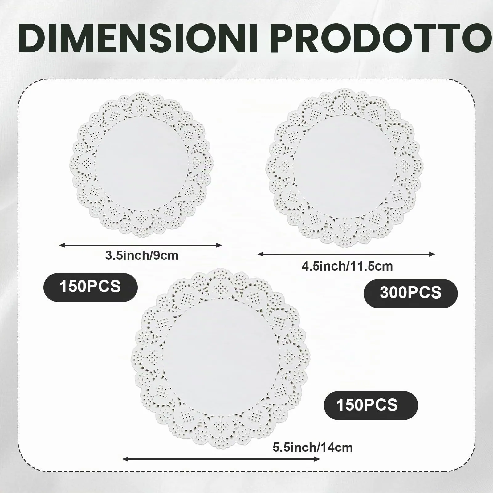 Rbleote 600 Pezzi Centrini Di Carta In Pizzo,3 Misure Sottobicchieri Carta,Per Uso Culinario Base Rotonda Per Torta,Adatti Per Buffet,Compleanni,Matrimoni,Feste,Torte,Bianco (9 CM,11,5 CM,14 CM) - immagine 7