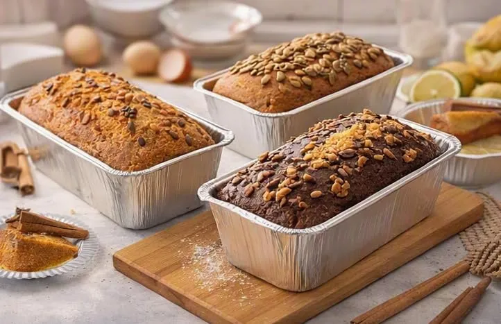 Generico 25/50/100 Vaschette in Alluminio VARIE DIMENSIONI bordo G | Argentate contenitori per Alimenti USA e Getta, teglie in Alluminio per Takeaway (100 pz Plumcake 23.5x10.5x5 cm) - immagine 4