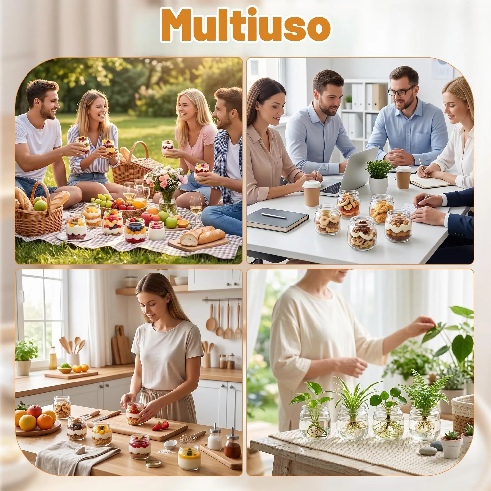 Hejo 12 Pezzi 200ml Riutilizzabili Barattoli Vetro per Yogurt con Coperchio - immagine 7