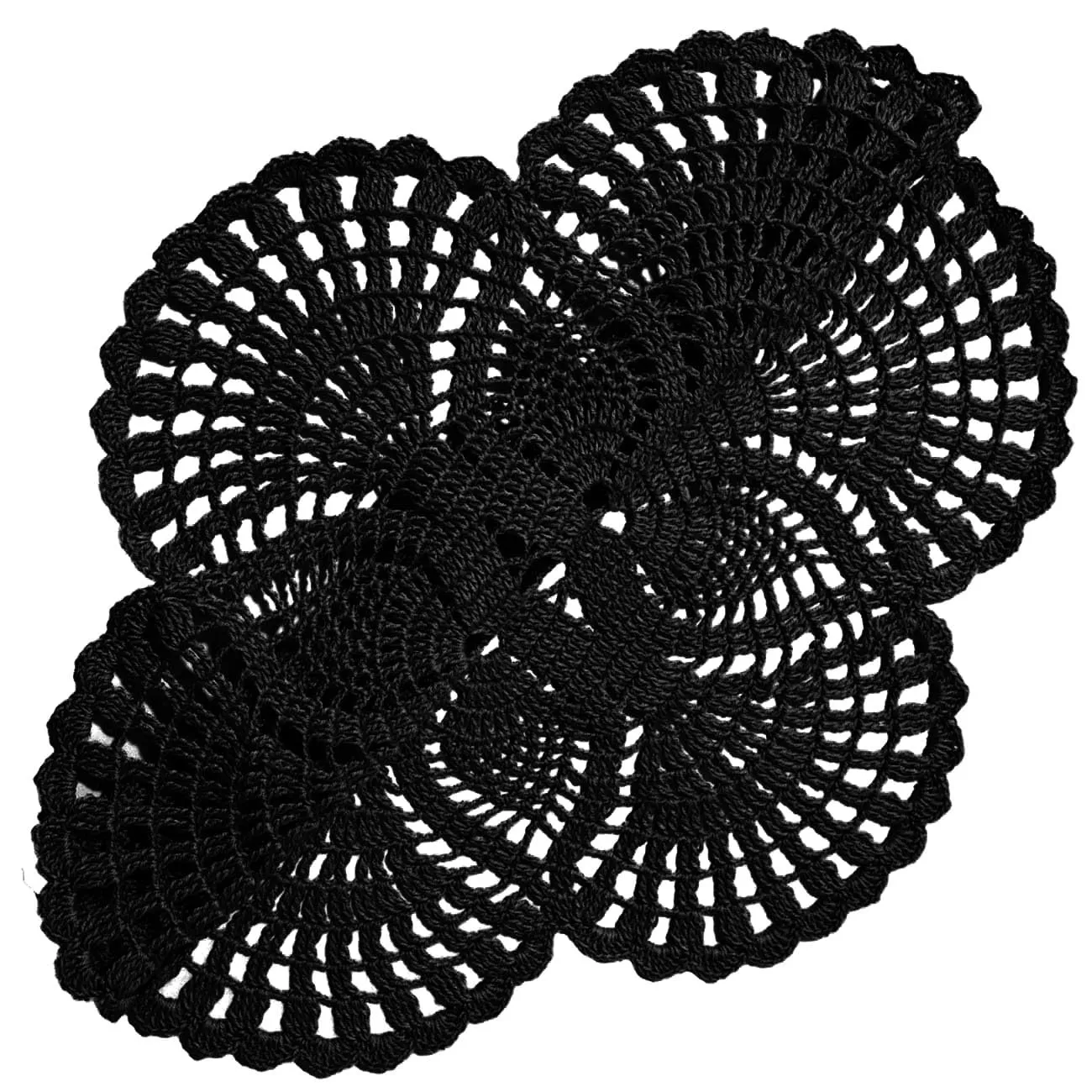 BOMHCS - Tovagliette in pizzo all'uncinetto realizzate a mano, centrini rotondi a 6 petali, motivo floreale vintage, copritavolo, copritazza, 39,4 cm - 44,5 cm (1, Nero) - immagine 2
