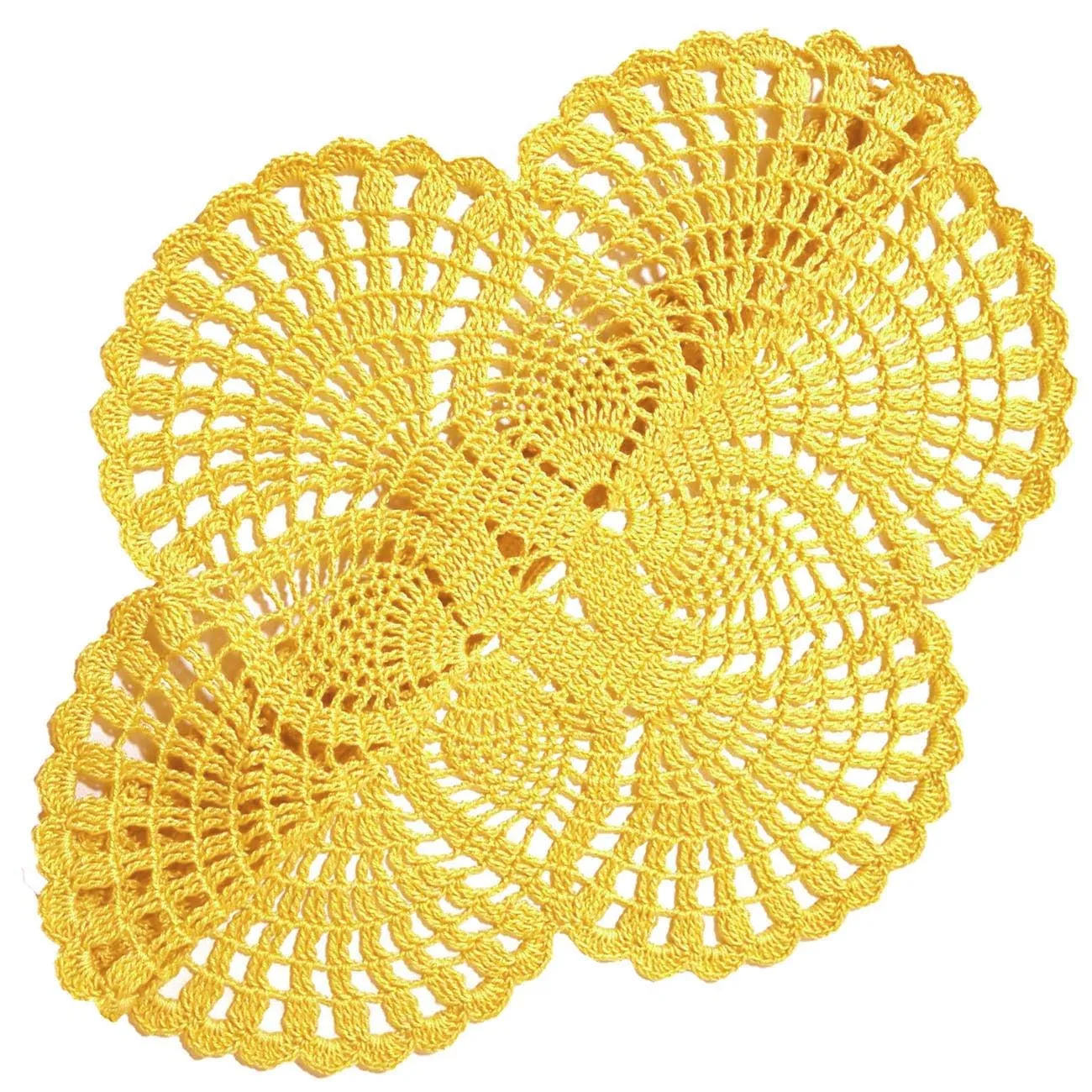 BOMHCS Centrino in pizzo fatto a mano all'uncinetto, rotondo, da 39,4 cm a 44,5 cm, con 6 petali e fiori, sottobicchieri, vintage, per vasi, tazze (1, giallo) - immagine 4