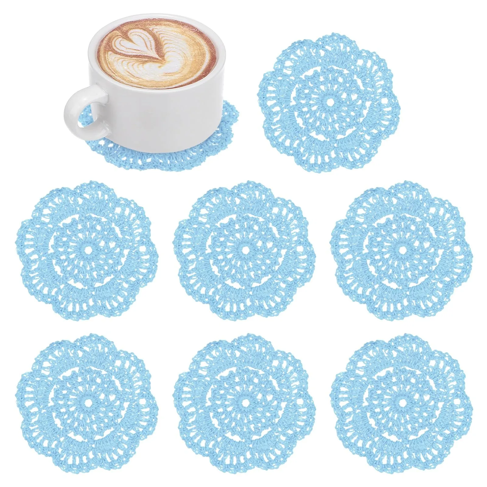 M METERXITY 8-Pack Centrini All'Uncinetto Da 4Pollici/10cm Azzurro Chiaro - immagine 1