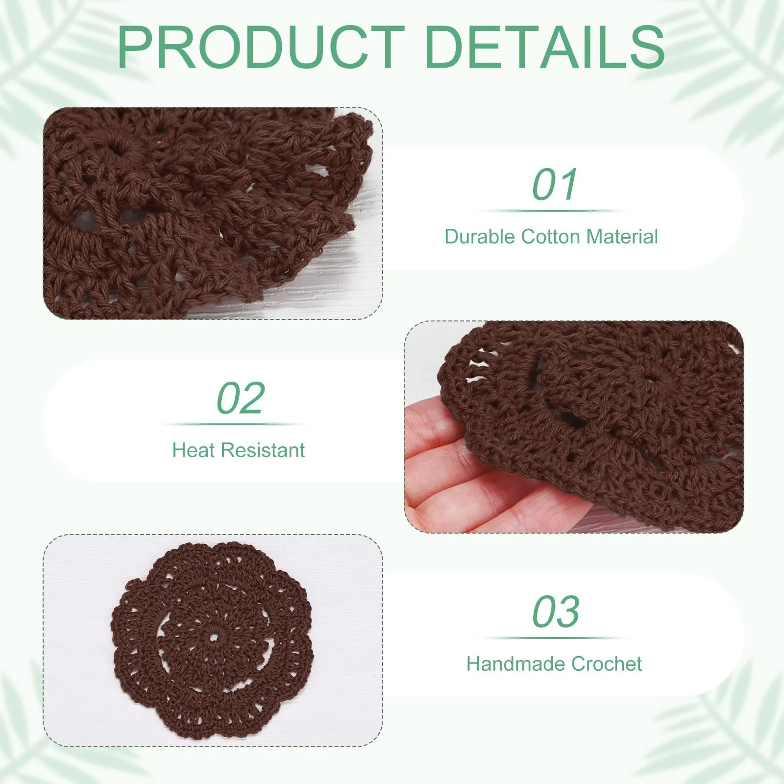 M METERXITY 4-Pack Centrini All'Uncinetto Rotondi 4 Pollici/10cm Cioccolato - immagine 2
