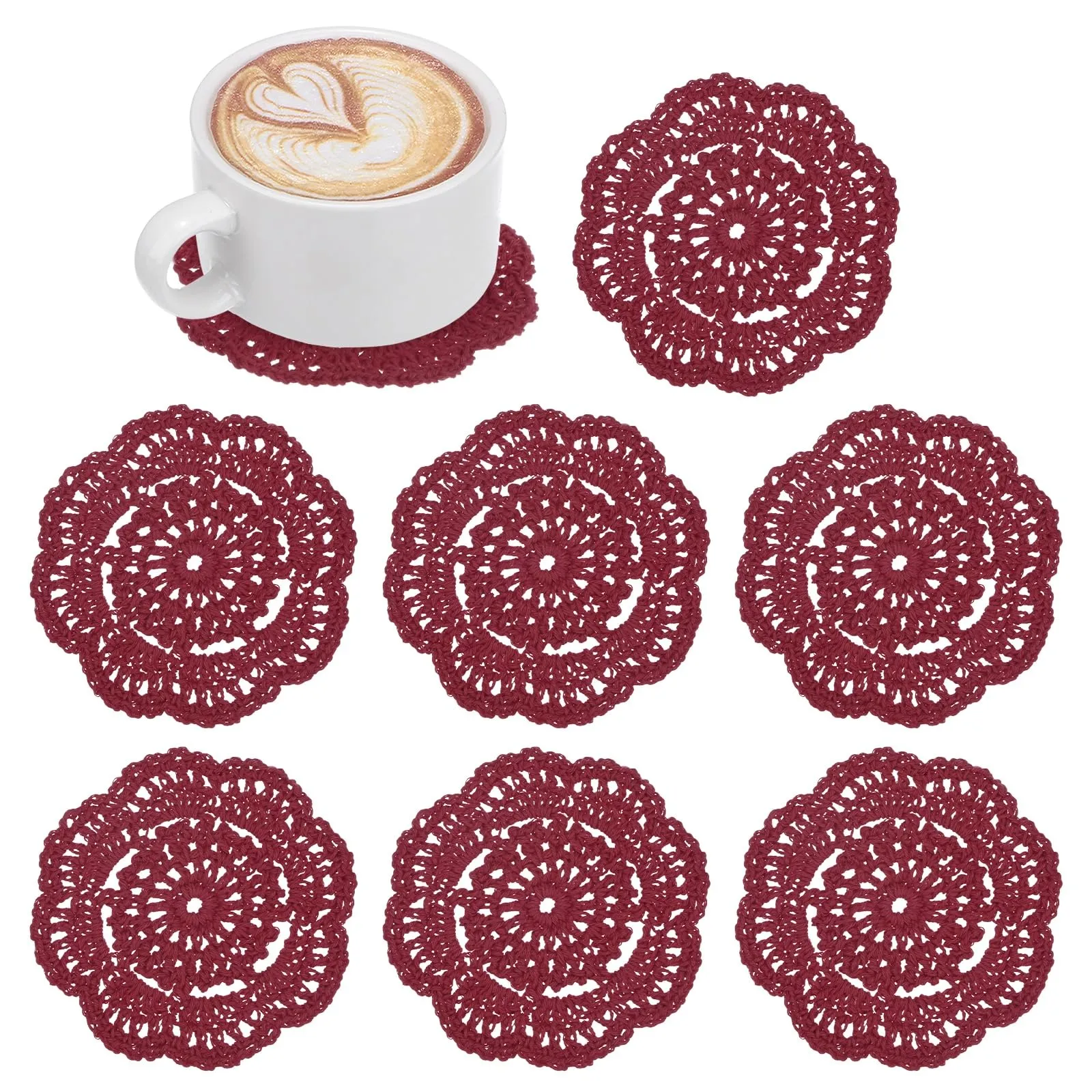 M METERXITY Confezione da 8 sottobicchieri fatti a mano all'uncinetto, tovagliette rotonde in cotone da 10 cm, per tavolo/tazza/ciotola/vaso/vassoio da tè/decorazione domestica, centrini in pizzo - immagine 1