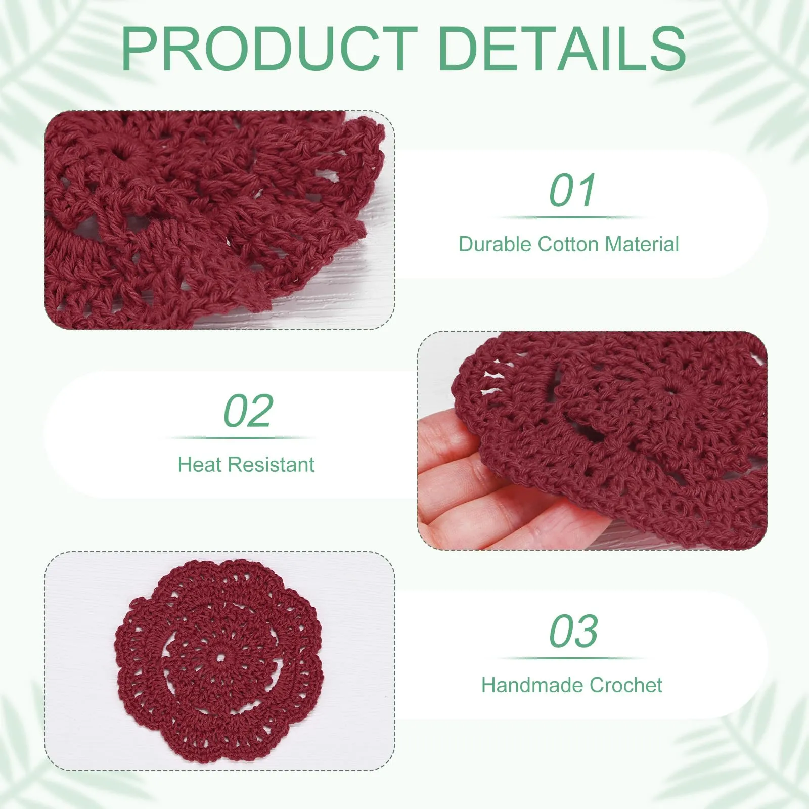 M METERXITY Confezione da 8 sottobicchieri fatti a mano all'uncinetto, tovagliette rotonde in cotone da 10 cm, per tavolo/tazza/ciotola/vaso/vassoio da tè/decorazione domestica, centrini in pizzo - immagine 2