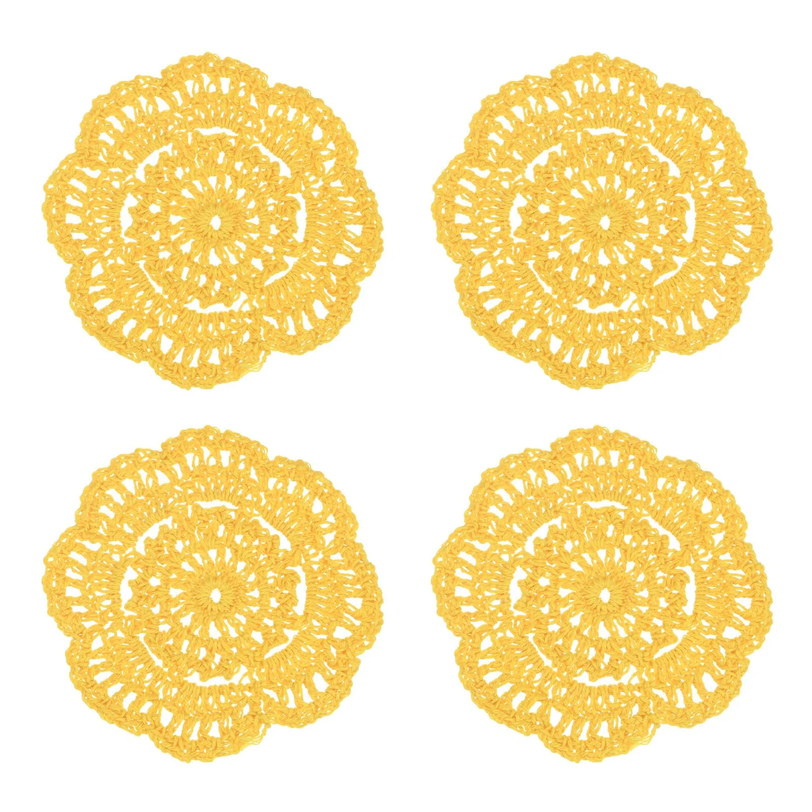 M METERXITY 4-Pack Centrini All'Uncinetto Fatti A Mano, Rotondi In Cotone Da 4 Pollici/10 Cm Per Tavolo/Tazza/Ciotola/Vaso/Vassoi Da Tè/Decorazione Casa, Centrini A Pizzo Gialli - immagine 7
