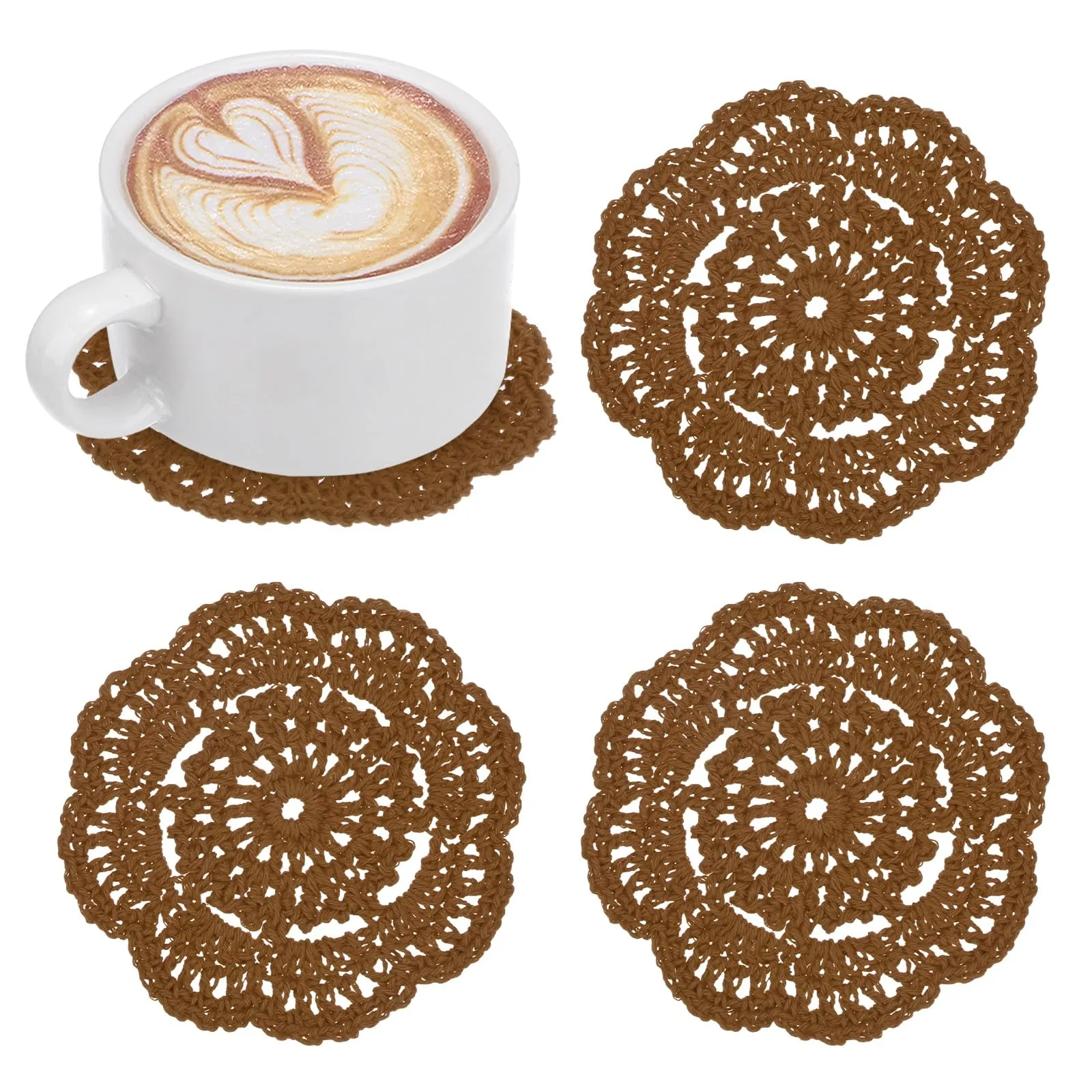 M METERXITY 4-Pack Centrini All'Uncinetto 4Pollici/10Cm Marrone Chiaro - immagine 1