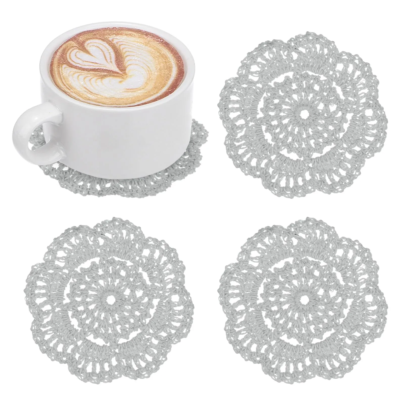 M METERXITY 4-Pack Centrini All'Uncinetto Da 4 Pollici/10 Cm Grigio Chiaro - immagine 1