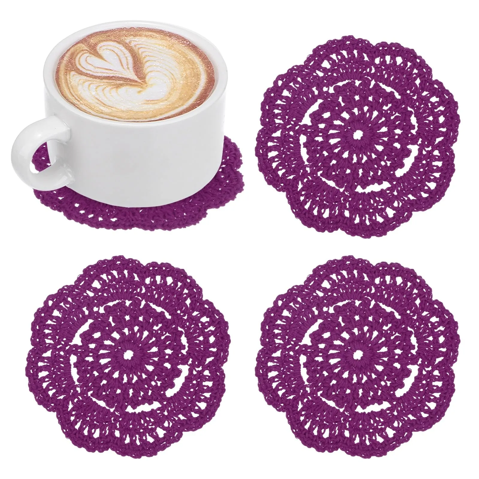 M METERXITY 4-Pack Sottopiatti All'Uncinetto 4 Pollici/10 Cm Rosso Viola - immagine 1