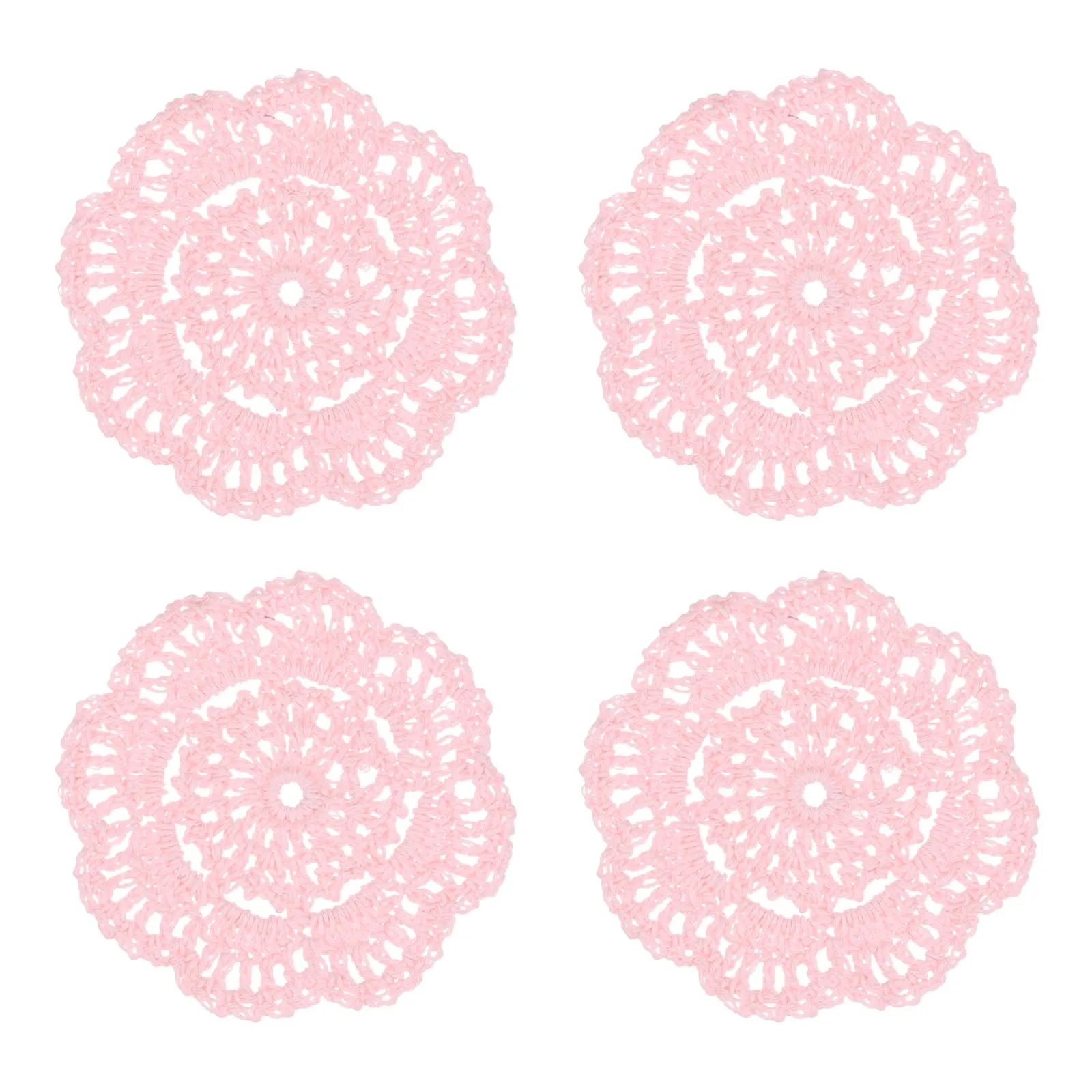 M METERXITY 4-Pack Centrini All'Uncinetto Fatti A Mano, 4 Pollici/10Cm Rotondi In Cotone Per Tavola/Tazza/Scodella/Vaso/Vassoio Da Tè/Decorazione Casa, Centrini A Pizzo [Rosa Chiaro] - immagine 7