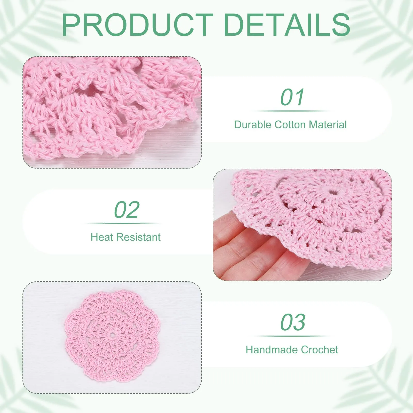 M METERXITY 4-Pack Centrini All'Uncinetto Fatti A Mano 4 Pollici/10 Cm Rosa - immagine 2