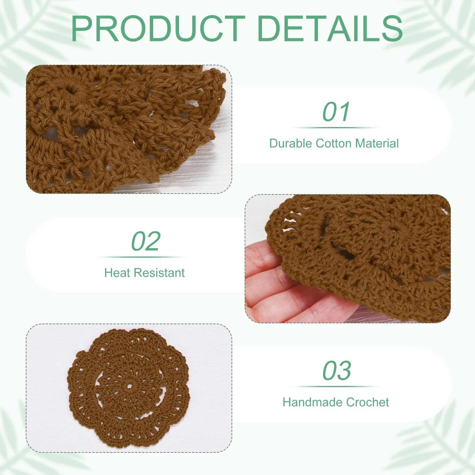 M METERXITY 8-Pack Centrini All'Uncinetto Fatti A Mano, 4 Pollici/10cm Rotondi Per Tavolo/Tazza/Vaso/Vassoi Da Tè/Decorazione Casa, Centrini A Pizzo Sottopentola [Marrone Chiaro] - immagine 2