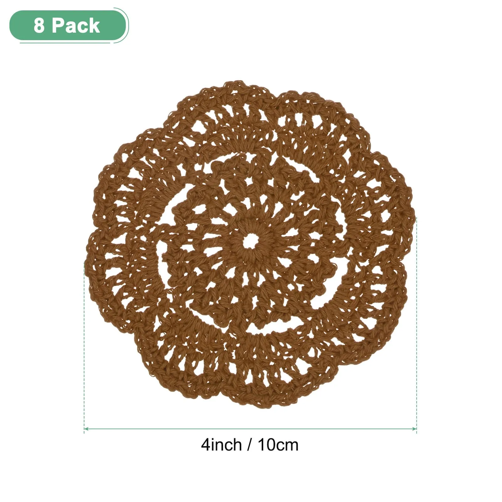 M METERXITY 8-Pack Centrini All'Uncinetto Fatti A Mano, 4 Pollici/10cm Rotondi Per Tavolo/Tazza/Vaso/Vassoi Da Tè/Decorazione Casa, Centrini A Pizzo Sottopentola [Marrone Chiaro] - immagine 3