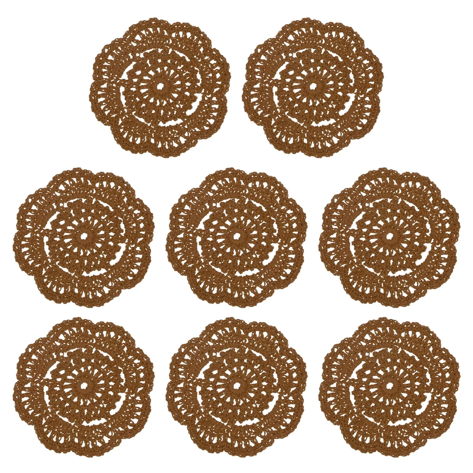 M METERXITY 8-Pack Centrini All'Uncinetto Fatti A Mano, 4 Pollici/10cm Rotondi Per Tavolo/Tazza/Vaso/Vassoi Da Tè/Decorazione Casa, Centrini A Pizzo Sottopentola [Marrone Chiaro] - immagine 7