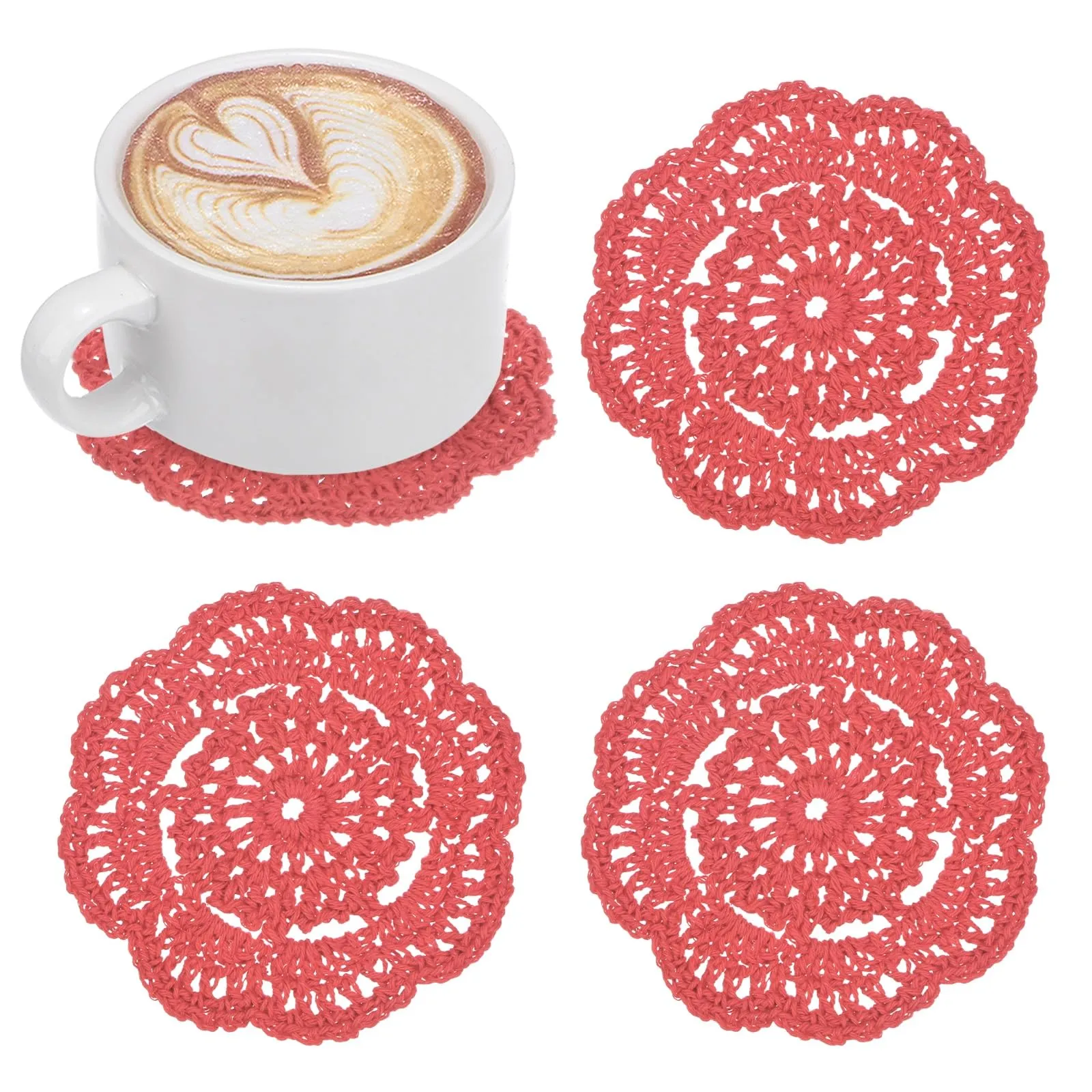 M METERXITY 4-Pack Centrini All'Uncinetto 4Pollici/10cm Rosso Anguria - immagine 1