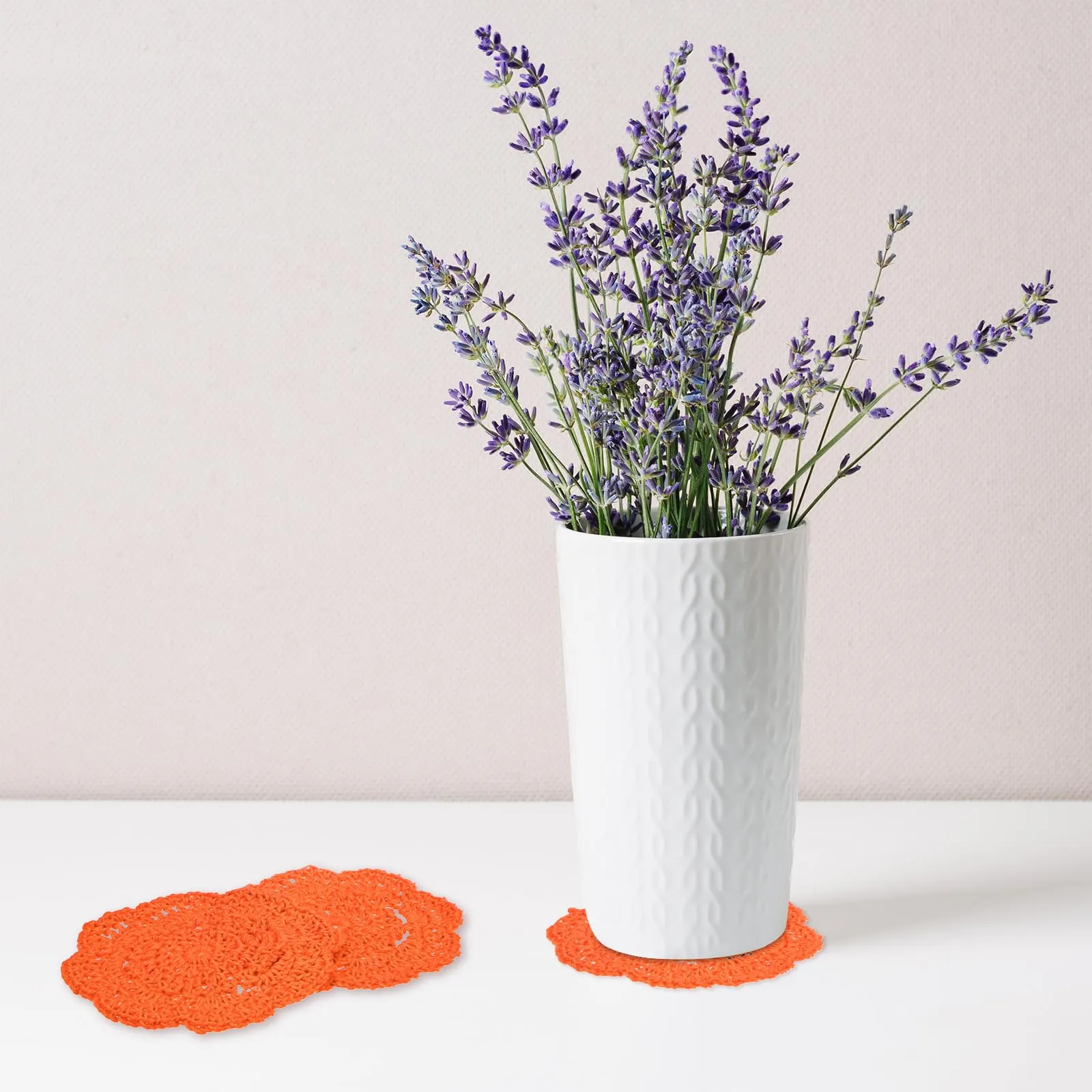 M METERXITY 4-Pack Centrini All'Uncinetto Fatti A Mano, Centrotavola Rotondi In Cotone Da 4Pollici/10Cm Per Tavolo/Tazza/Scodella/Vaso/Vassoio Da Tè/Decorazione Casa [Rosso Arancio] - immagine 5