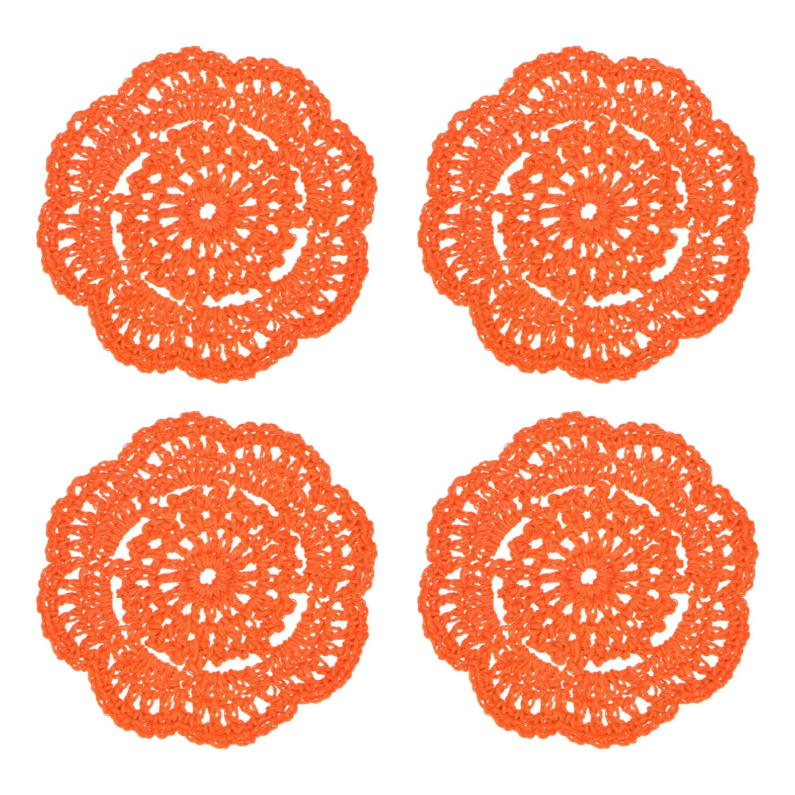 M METERXITY 4-Pack Centrini All'Uncinetto Fatti A Mano, Centrotavola Rotondi In Cotone Da 4Pollici/10Cm Per Tavolo/Tazza/Scodella/Vaso/Vassoio Da Tè/Decorazione Casa [Rosso Arancio] - immagine 7