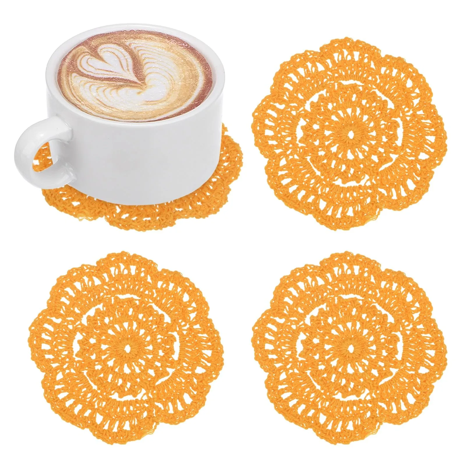M METERXITY Confezione da 4 sottobicchieri fatti a mano all'uncinetto, 10 cm, tovagliette rotonde in cotone per tavolo/tazza/ciotola/vaso/vassoi da tè/decorazione domestica, centrini in pizzo - immagine 1
