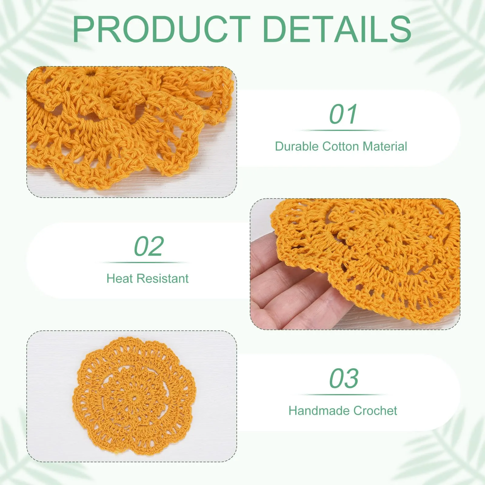 M METERXITY Confezione da 4 sottobicchieri fatti a mano all'uncinetto, 10 cm, tovagliette rotonde in cotone per tavolo/tazza/ciotola/vaso/vassoi da tè/decorazione domestica, centrini in pizzo - immagine 2