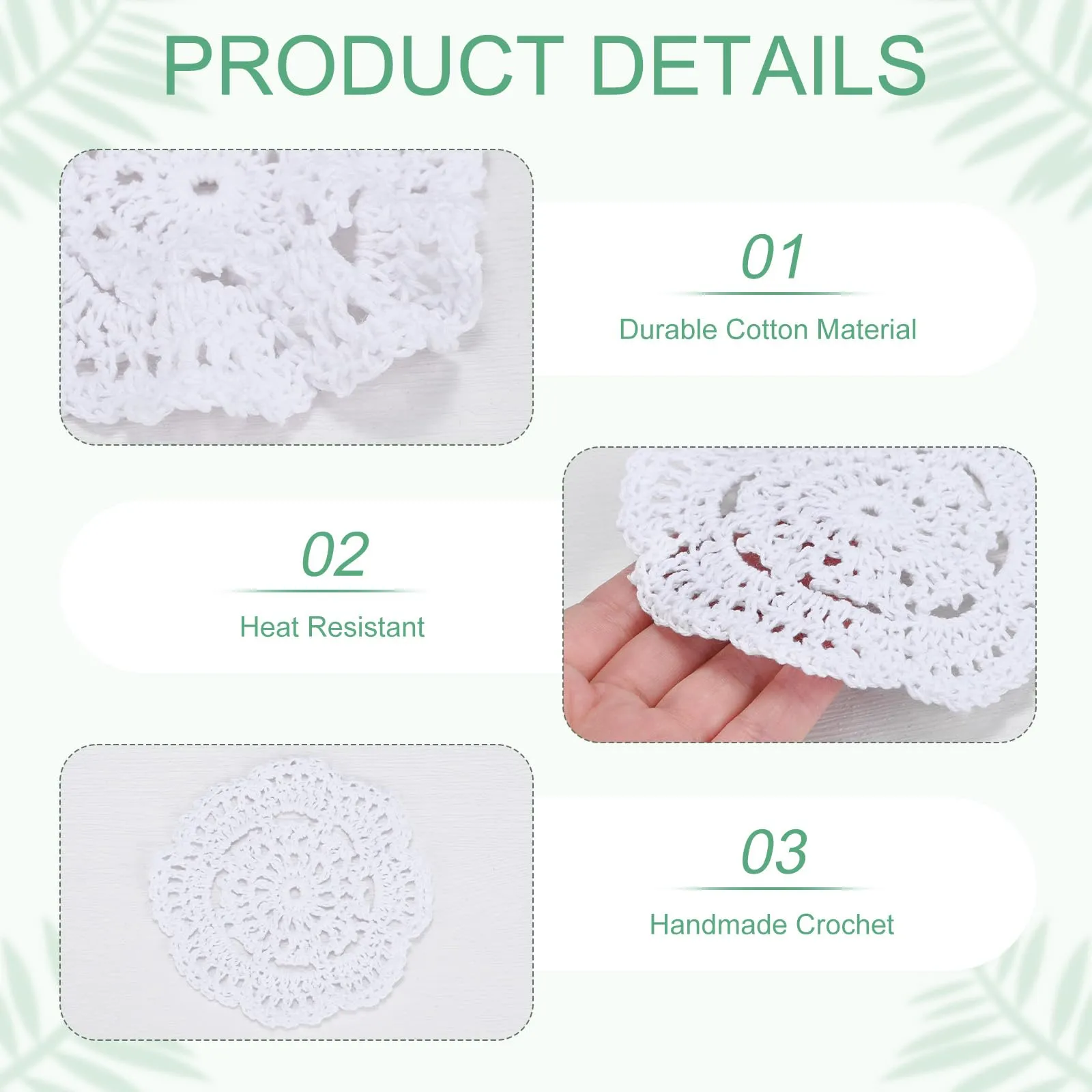 M METERXITY 4-Pack Presine All'Uncinetto Fatte A Mano, Rontondo In Cotone Da 4Pollici/10Cm Per Tavolo/Tazza/Ciotola/Vaso/Vassoi Da Tè/Decorazione Per La Casa, Centrini A Pizzo [Bianco] - immagine 2