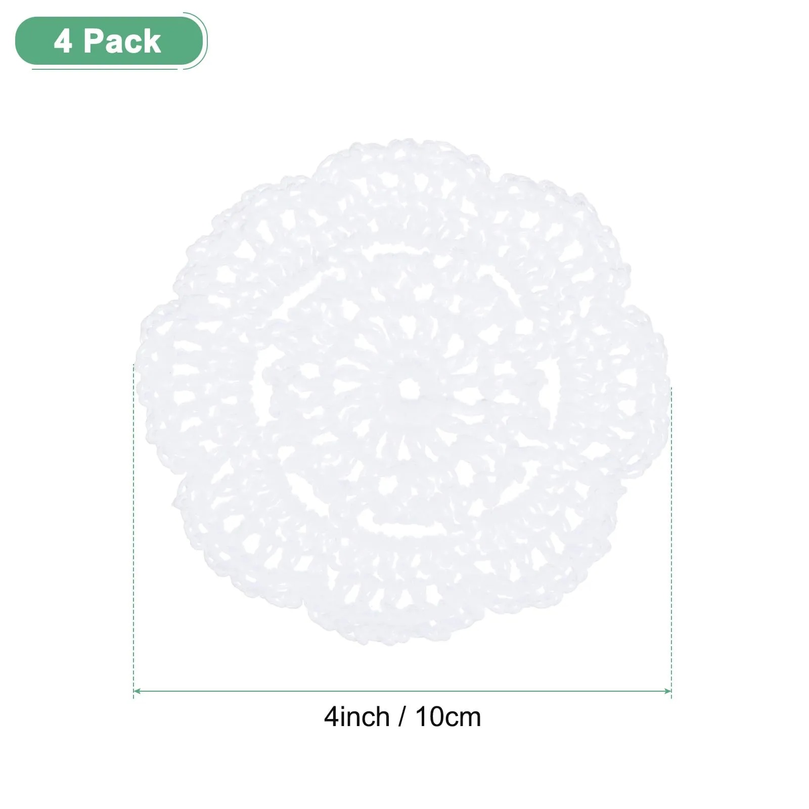 M METERXITY 4-Pack Presine All'Uncinetto Fatte A Mano, Rontondo In Cotone Da 4Pollici/10Cm Per Tavolo/Tazza/Ciotola/Vaso/Vassoi Da Tè/Decorazione Per La Casa, Centrini A Pizzo [Bianco] - immagine 3