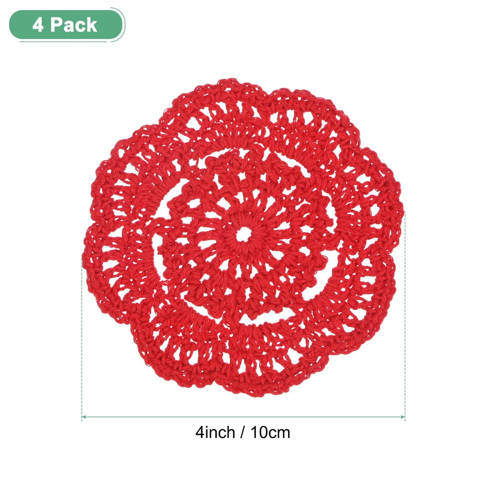 M METERXITY Confezione da 4 sottobicchieri fatti a mano all'uncinetto, tovagliette rotonde in cotone da 10 cm, per tavolo/tazza/ciotola/vaso/vassoio da tè/decorazione domestica, centrini in pizzo - immagine 3