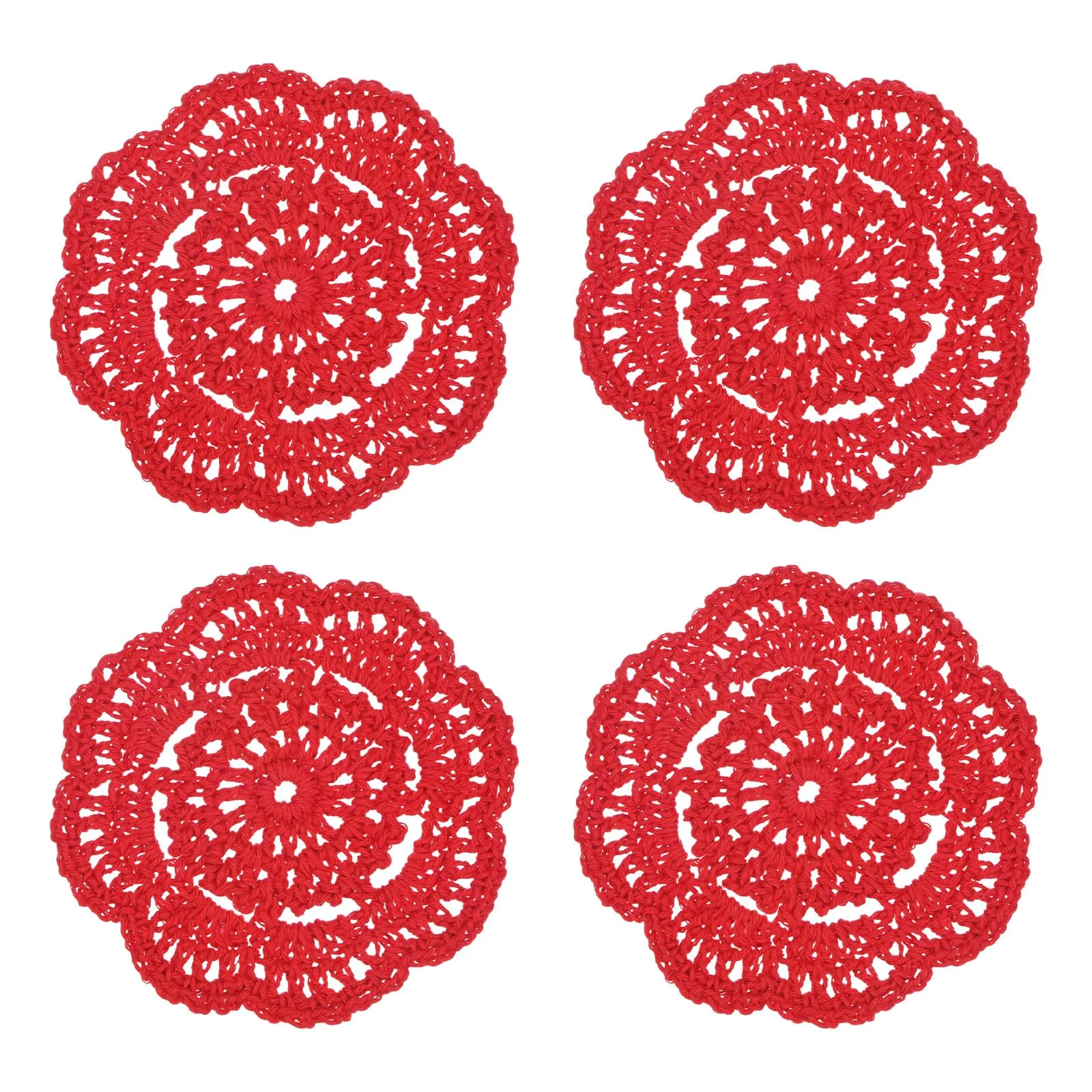 M METERXITY Confezione da 4 sottobicchieri fatti a mano all'uncinetto, tovagliette rotonde in cotone da 10 cm, per tavolo/tazza/ciotola/vaso/vassoio da tè/decorazione domestica, centrini in pizzo - immagine 7