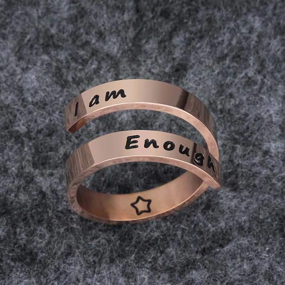 Kucheed Anelli Regolabili, Gioielli Ispirati All'anello Sono Abbastanza Inciso,Anello di Torsione a Spirale in Acciaio Inossidabile,Regali di Laurea di Compleanno per Ragazze Ragazzi Donne Uomini - immagine 5
